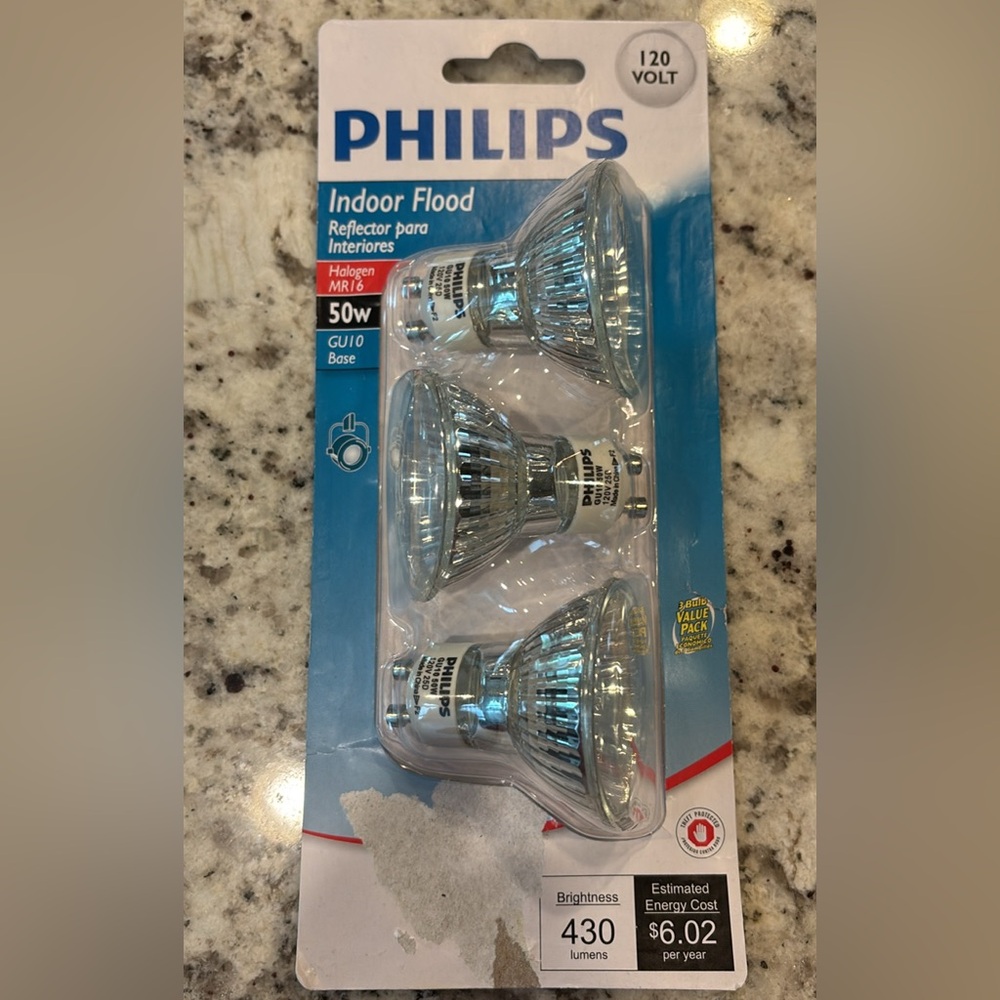♦️3 for $15♦️ Philips indoor flood halogen mr16 50w Gu10 base 120w 3 pack